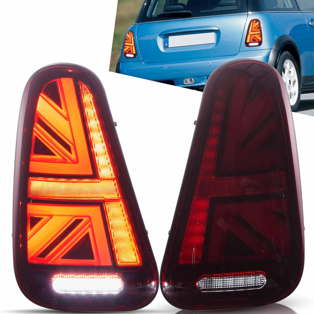 VLAND LED Tail Light Compatible with BMW Mini Cooper F55 F56 F57 2014-2021, Rear Lights with Sequential Turn Signal, Electroplated housing, Red