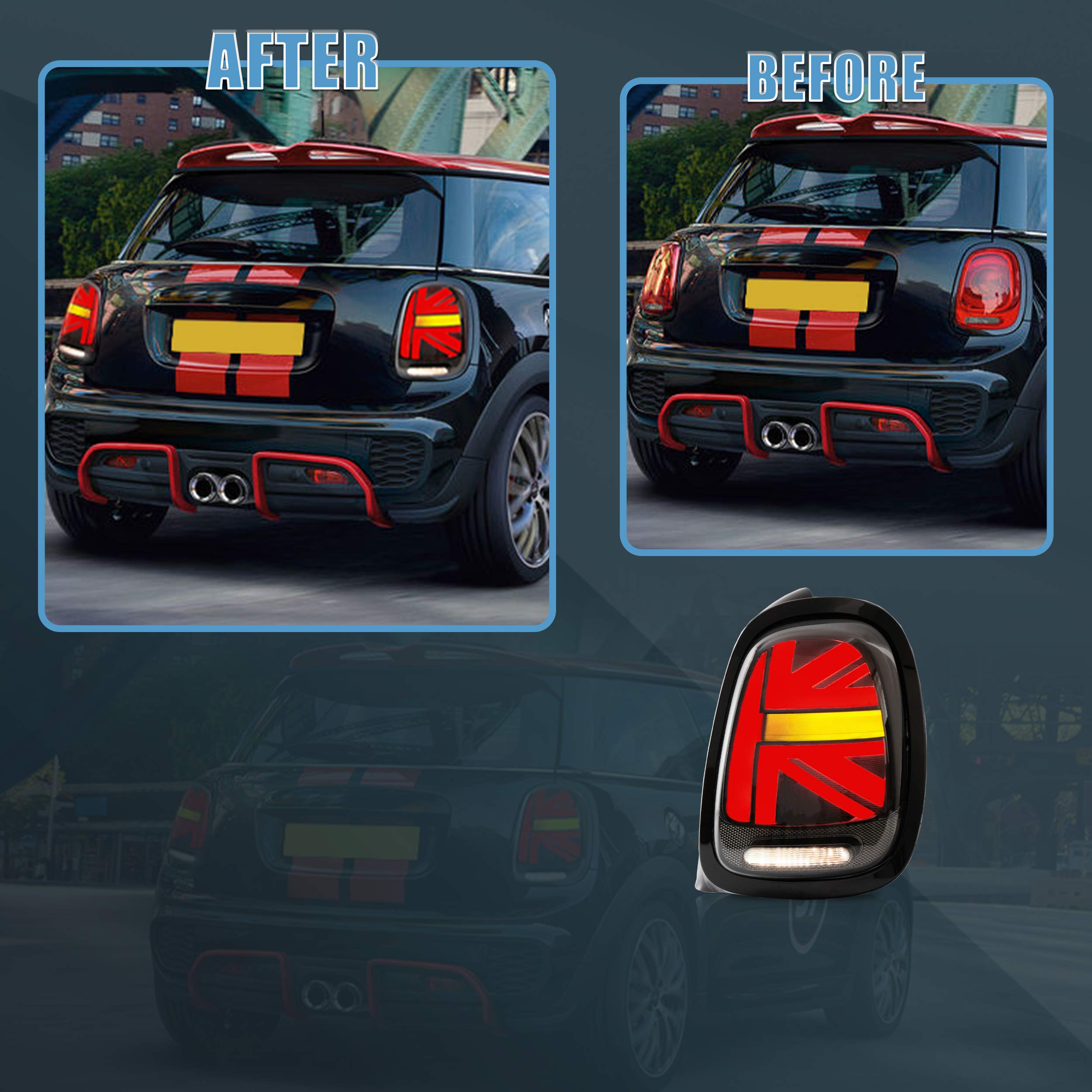 VLAND LED Tail Light Compatible with BMW Mini Cooper F55 F56 F57 2014-2021, Rear Lights with Sequential Turn Signal, Electroplated housing, Red