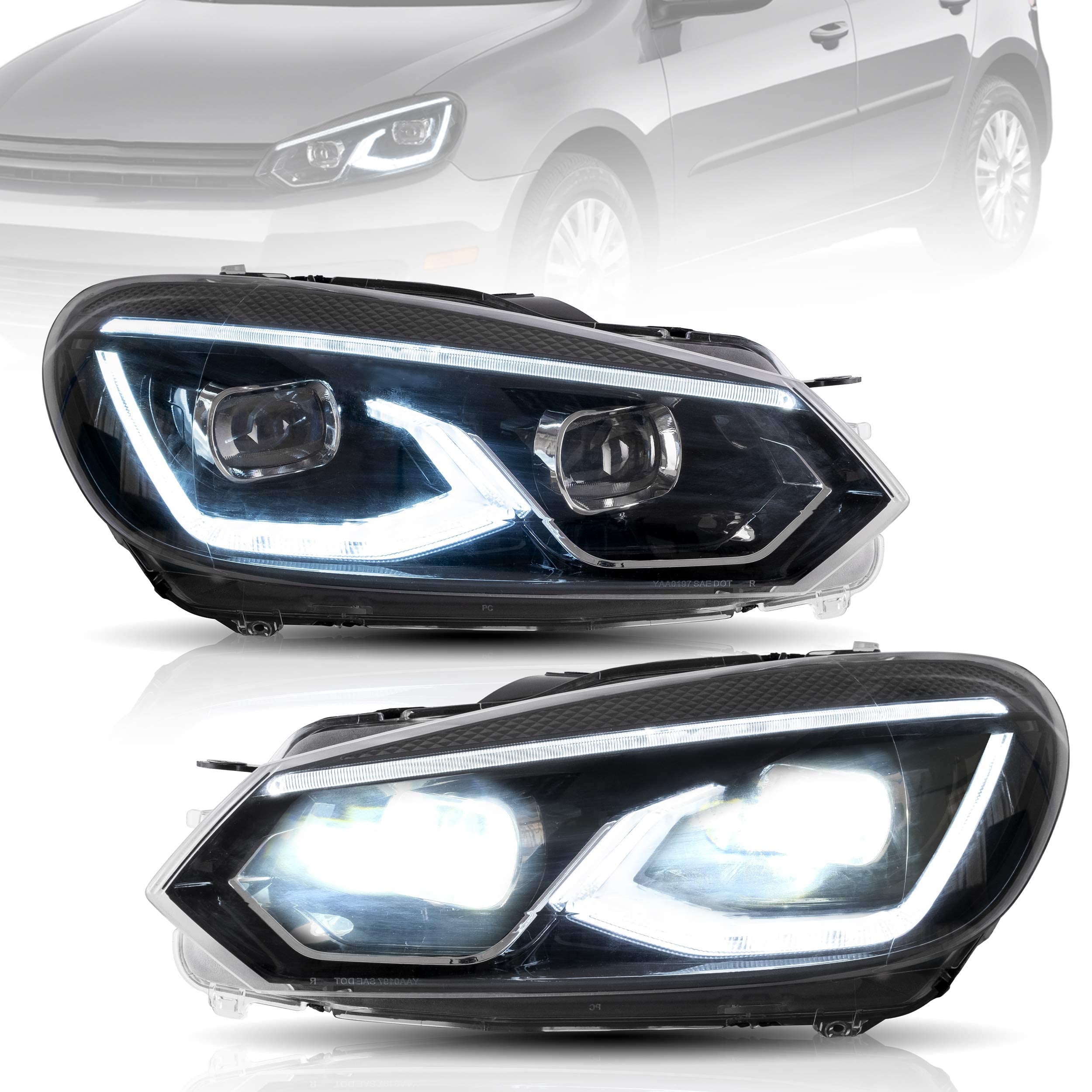 VLAND LED Tail Lights Fit for 2008-2013 Volkswagen Golf 6 MK6 TSI TDI GTD R(not for GTI/Variant/Cabriolet), Rear Lights with Sequential Turn Signal Indicators, E-mark, Red Smoked