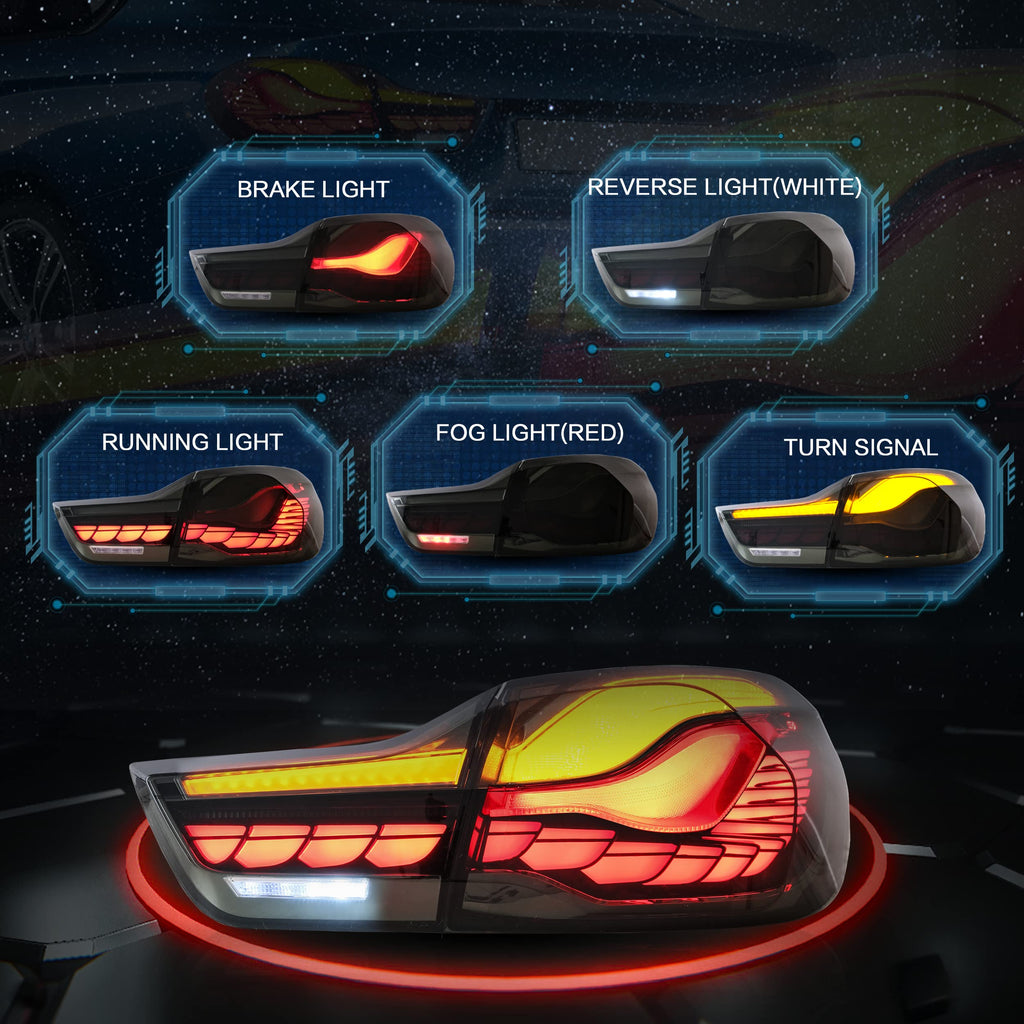 VLAND OLED Rear Tail Lights Compatible with 2014-2020 BMW M4, 4 Series Coupe/Convertible F32 F33 F82 F83/4 Gran Coupe F36,Tail Lights with Dragon Scale Sequential Indicators, Smoked