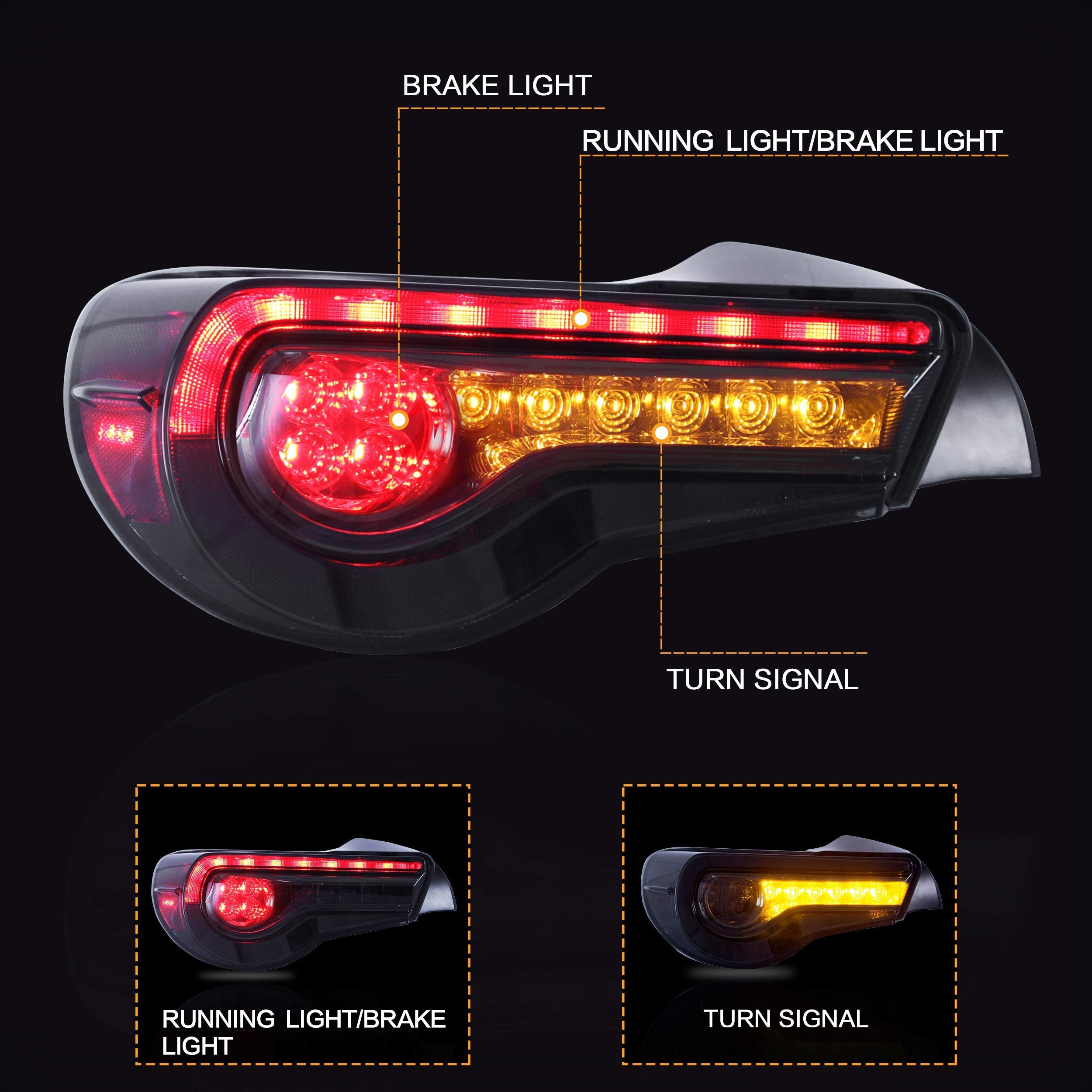 VLAND LED Tail Lights Compatible with Toyota 86 GT86 2012-2020/Subaru BRZ 2013-2020/Scion FR-S 2013-2020, Full LED Rear Light with Sequential Indicator, Red White Lens