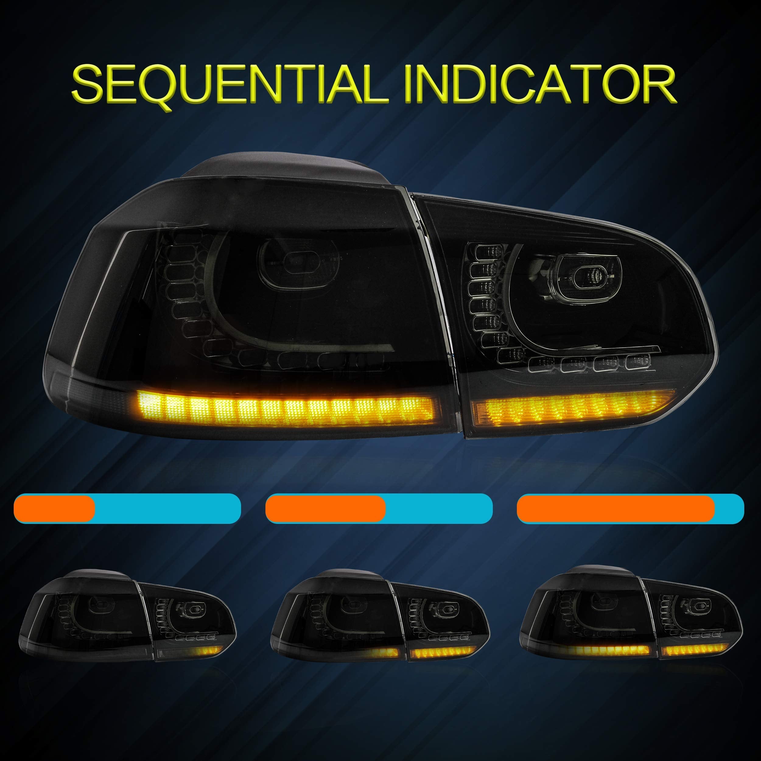 VLAND LED Tail Lights Fit for 2008-2013 Volkswagen Golf 6 MK6 TSI TDI GTD R(not for GTI/Variant/Cabriolet), Rear Lights with Sequential Turn Signal Indicators, E-mark, Red Smoked