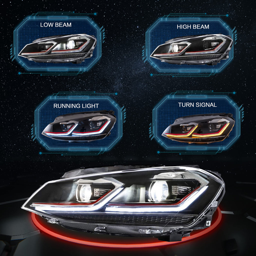 VLAND Headlights Compatible with Golf 7 MK7 TDI TSI 2013-2017, Front Lights with Sequential Indicator, Red Line Headlamps