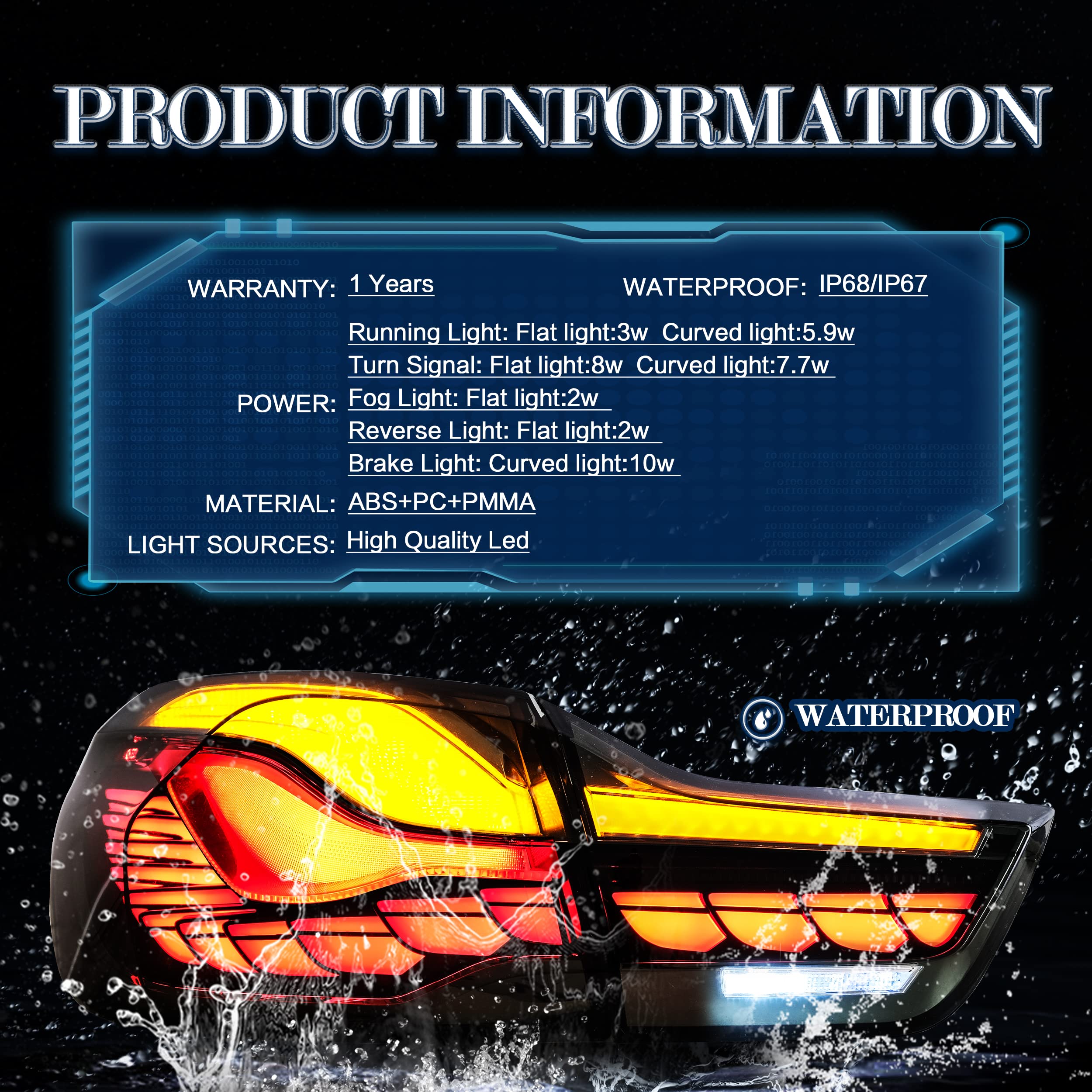 VLAND OLED Rear Tail Lights Compatible with 2014-2020 BMW M4, 4 Series Coupe/Convertible F32 F33 F82 F83/4 Gran Coupe F36,Tail Lights with Dragon Scale Sequential Indicators, Smoked