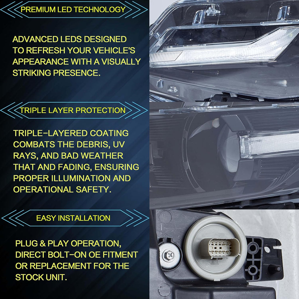 VLAND LED Headlights Compatible with Chevy Camaro 2019-2024 coupe 1LS,1LT,2LT,3LT,LT1/Convertible 1LT,2LT,3LT,LT1, Front Light with Turn Signal and DRL