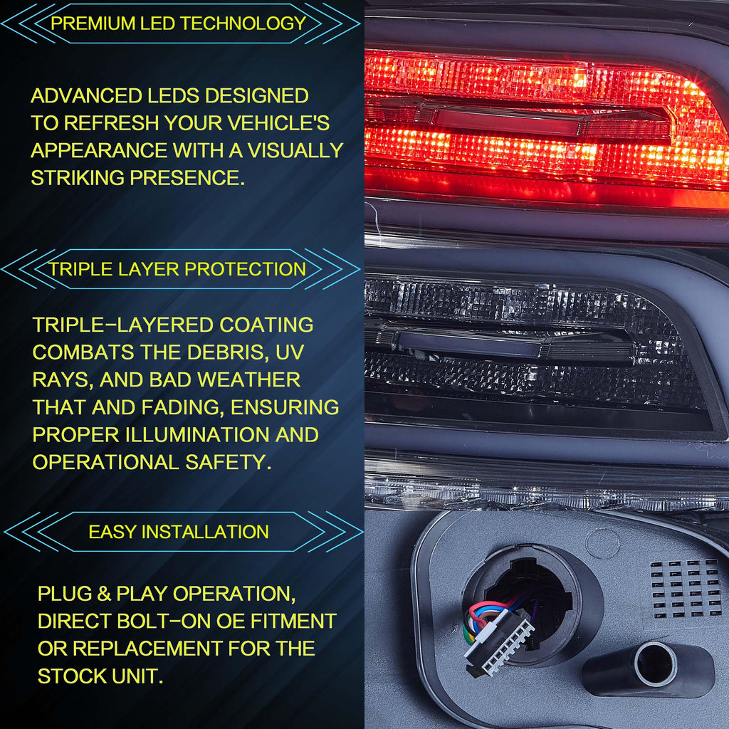 VLAND Rear Lights Fit for 2009-2014 Scirocco 1.4, 2.0, R version, Tail Lights with Dynamic Startup DRL, W/Sequential Turn Signal, Smoked