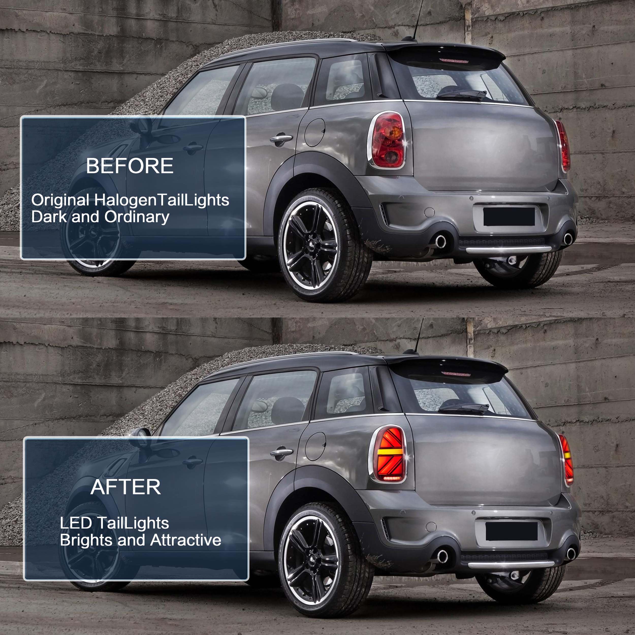 VLAND LED Tail Light Compatible with BMW Mini Cooper F55 F56 F57 2014-2021, Rear Lights with Sequential Turn Signal, Electroplated housing, Red