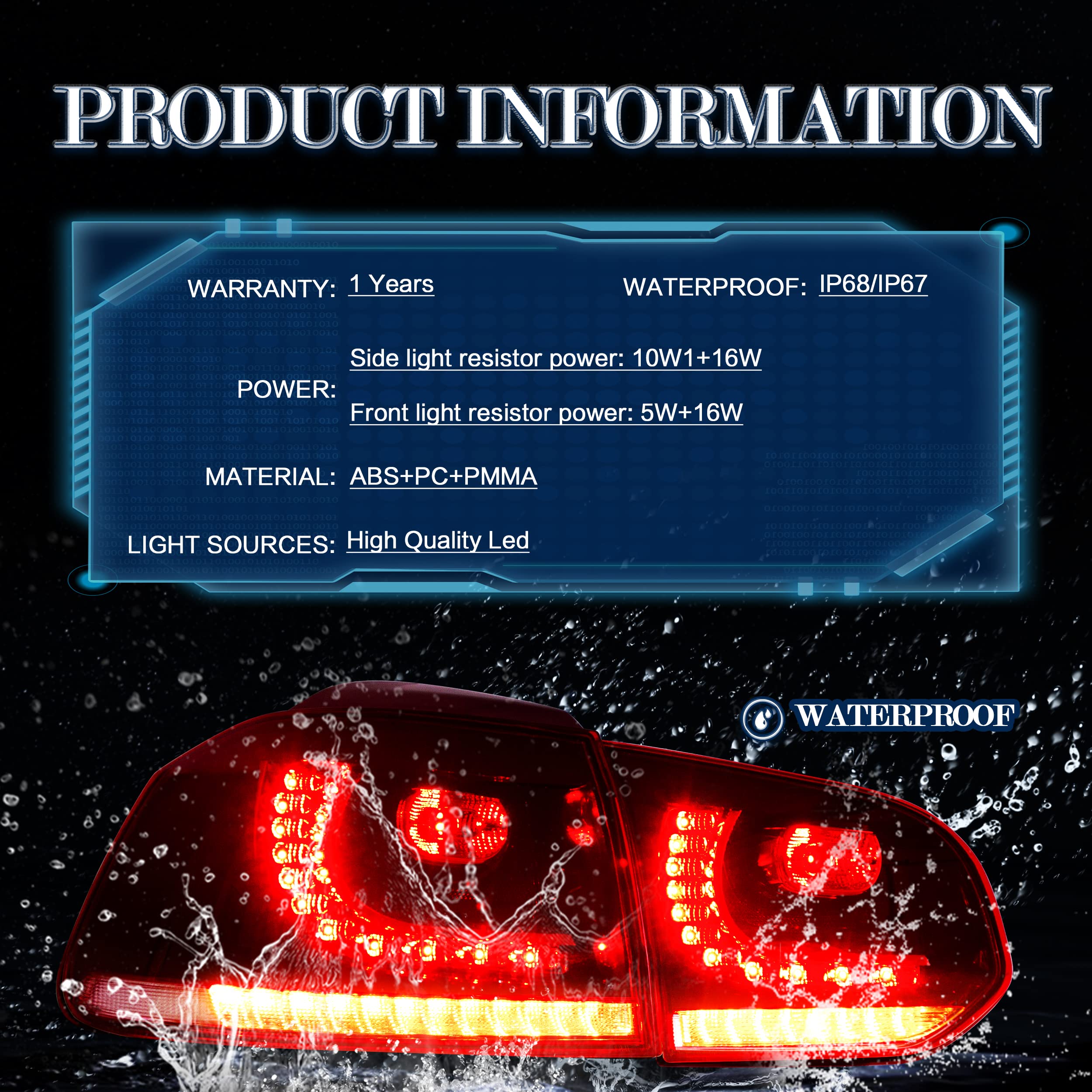 VLAND LED Tail Lights Fit for 2008-2013 Volkswagen Golf 6 MK6 TSI TDI GTD R(not for GTI/Variant/Cabriolet), Rear Lights with Sequential Turn Signal Indicators, E-mark, Red Smoked