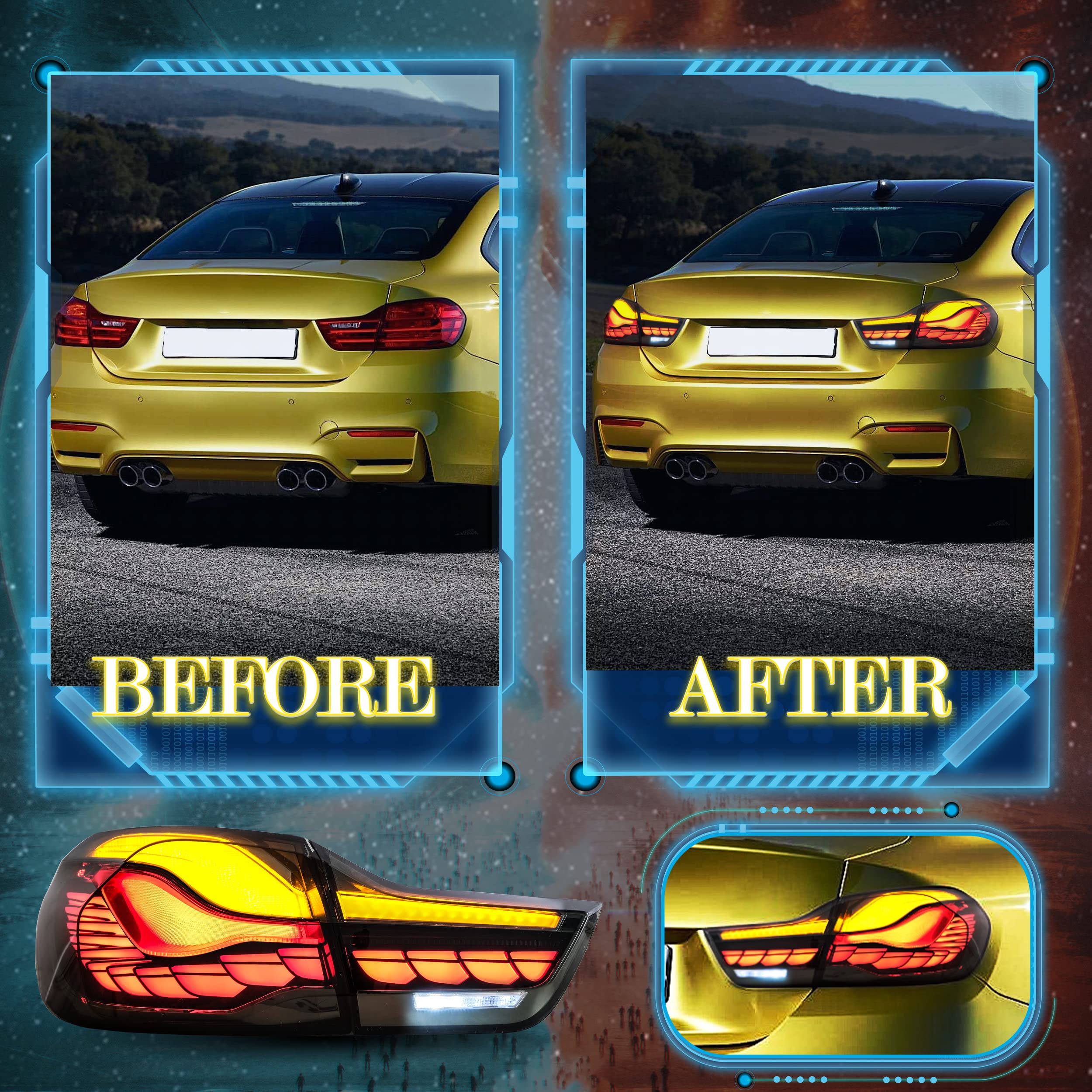 VLAND OLED Rear Tail Lights Compatible with 2014-2020 BMW M4, 4 Series Coupe/Convertible F32 F33 F82 F83/4 Gran Coupe F36,Tail Lights with Dragon Scale Sequential Indicators, Smoked