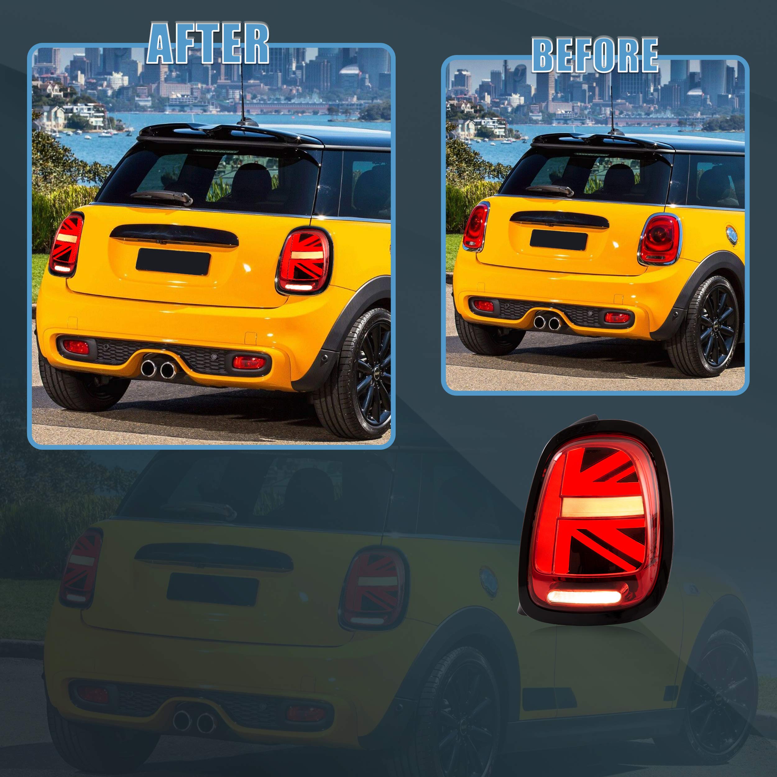 VLAND LED Tail Light Compatible with BMW Mini Cooper F55 F56 F57 2014-2021, Rear Lights with Sequential Turn Signal, Electroplated housing, Red