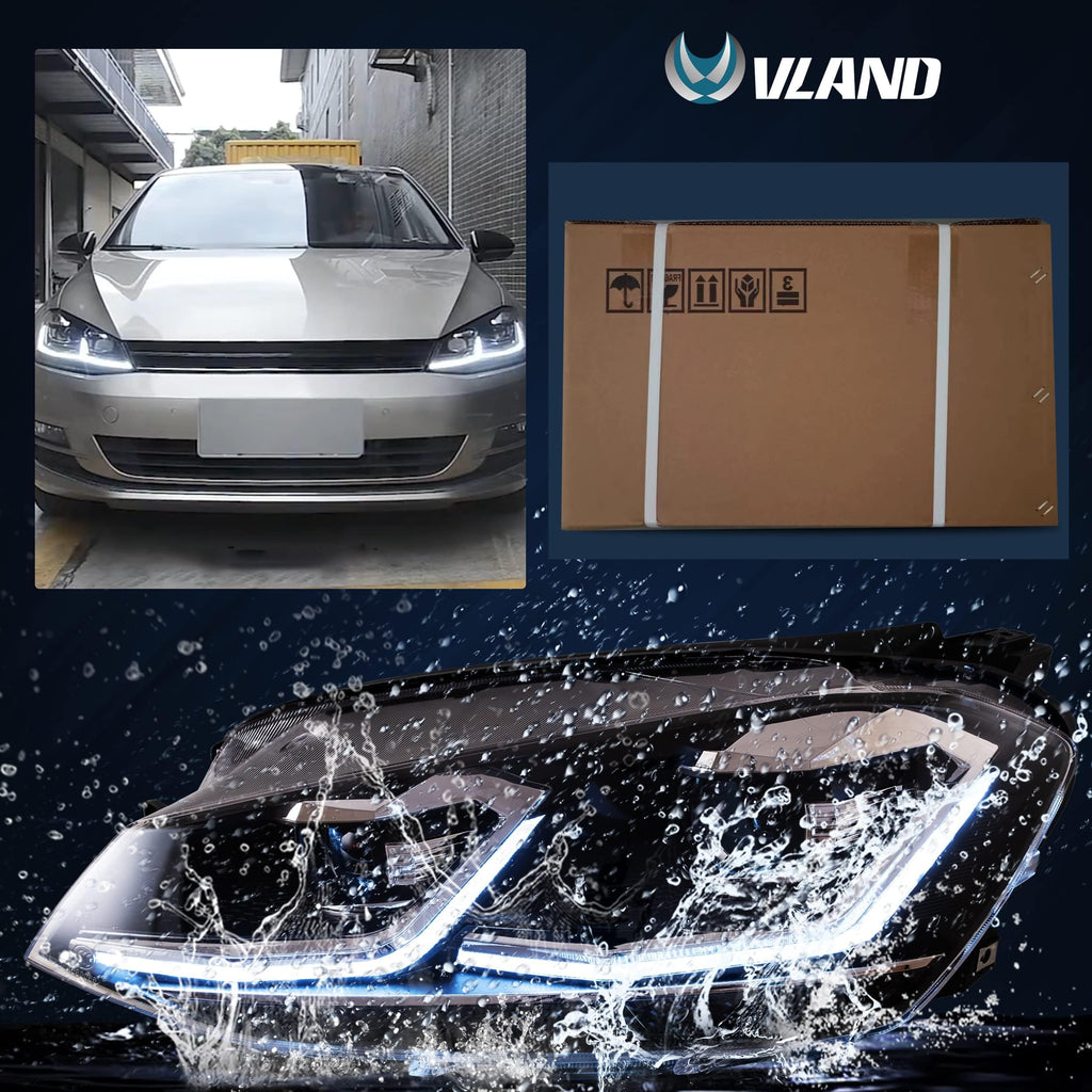 VLAND Headlights Compatible with Golf 7 MK7 TDI TSI 2013-2017, Front Lights with Sequential Indicator, Red Line Headlamps