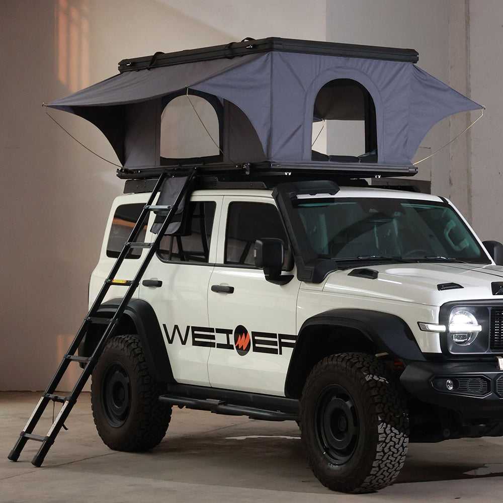 WEIER WERT-002 Aluminium Alloy Vehicle Car V2 2P Vertical Pop up Roof Tent Hard Shell - For Car / RV / Pickup / Van / Camper / 4x4 + Ladder + 7cm Mattress + Light + Shoe Bag