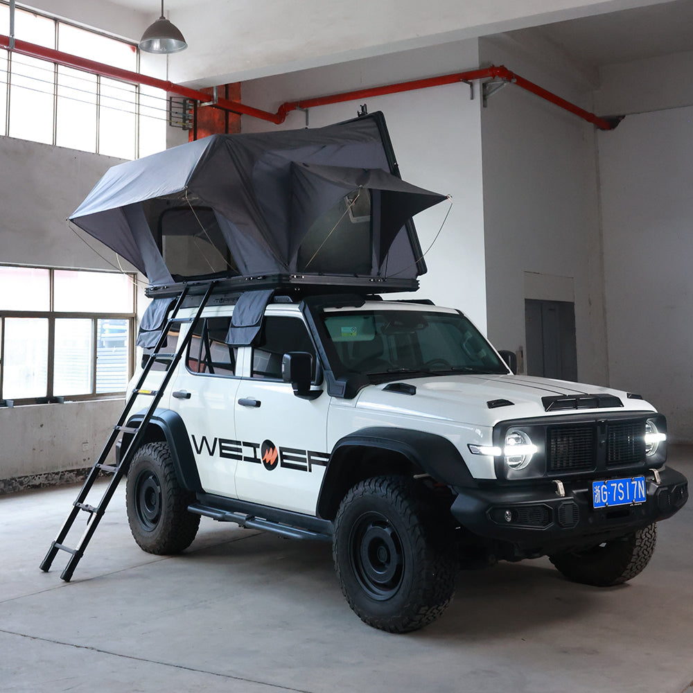 WEIER WERT-006 Aluminium Alloy Hard Shell Rooftop Tent 1-2 Person / 4 Season / 2 Bedrooms - For Car / RV / Pickup / Van / Camper / 4x4 + Ladder + 7cm Mattress + Light / 420d 3000mm