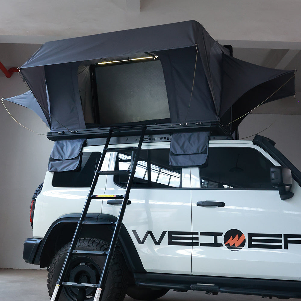 WEIER WERT-006 Aluminium Alloy Hard Shell Rooftop Tent 1-2 Person / 4 Season / 2 Bedrooms - For Car / RV / Pickup / Van / Camper / 4x4 + Ladder + 7cm Mattress + Light / 420d 3000mm