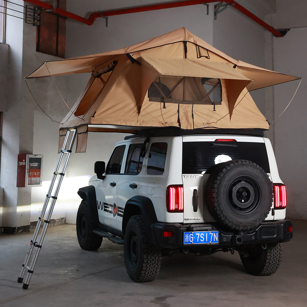 WEIER WERT-003 Aluminium Alloy Soft Shell Side Open Rooftop Tent 1-2 Person - For Car / RV / Pickup / Van / Camper / 4x4 + Ladder + 7cm Mattress + Light + Shoe Bag