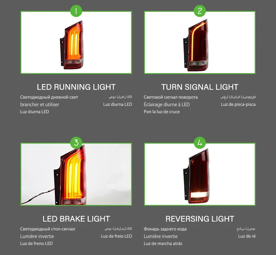 Pair Of Car Tail Light Assembly For Benz Vito V260 2016-2022 LED Brake Flowing Water Flicker Plug and Play Tail Lamps Taillights