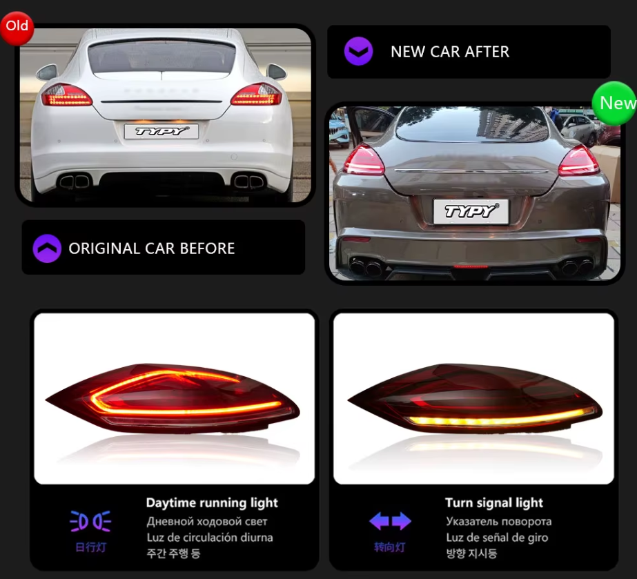 TYPY LED DRL Lightbar Porsche Panamera 2010 2011 2012 2013 Dynamic Sequential Rear Lights Tail Lamps LHD