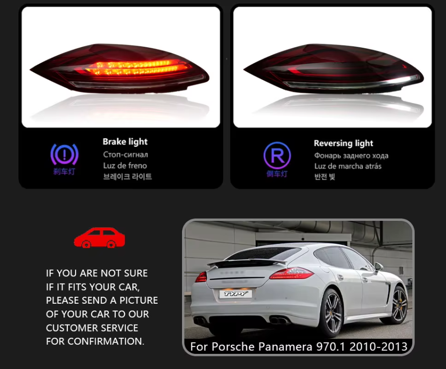 TYPY LED DRL Lightbar Porsche Panamera 2010 2011 2012 2013 Dynamic Sequential Rear Lights Tail Lamps LHD