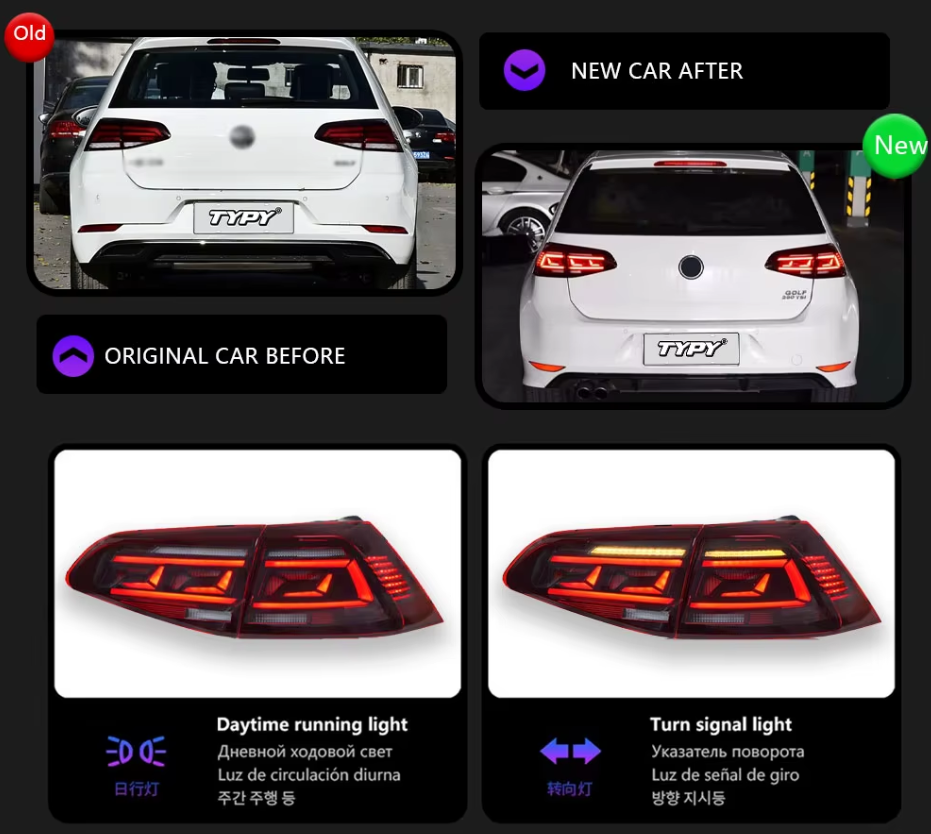 TYPY LED DRL Lightbar VW Golf 7 7.5 Taillight 2013-2020 Dynamic Sequential Rear Lights Tail Lamps LHD
