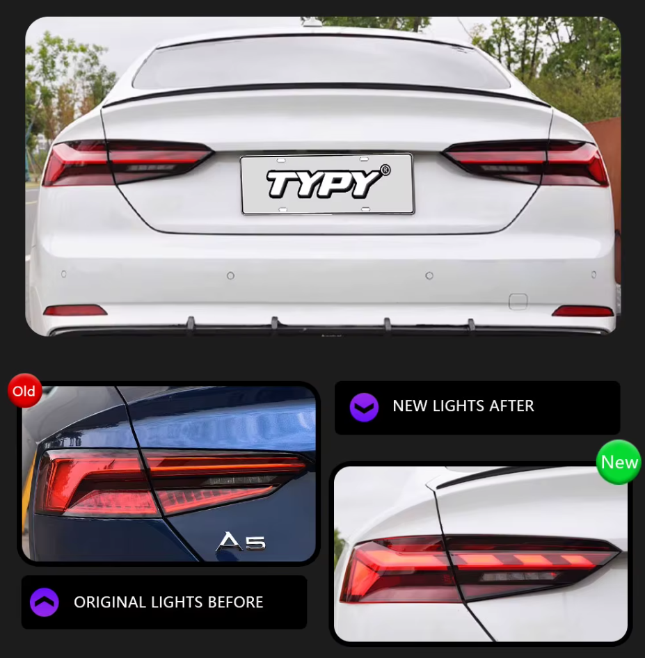 TYPY LED DRL Audi A5 Taillight 08-16 Upgrade S5 Style Lightbar  Dynamic Sequential Rear Lights Tail Lamps LHD