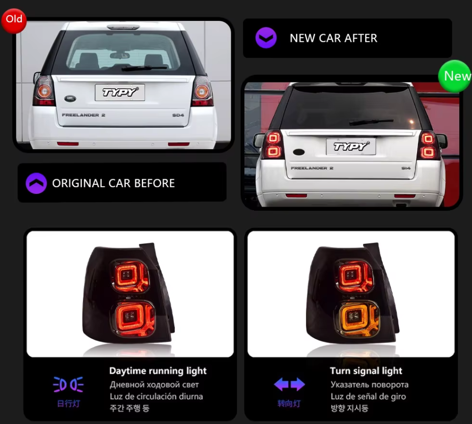 TYPY LED DRL Land Rover Freelander 2 2007-2015 Taillights Lightbar Dynamic Sequential Rear Lights Tail Lamps LHD