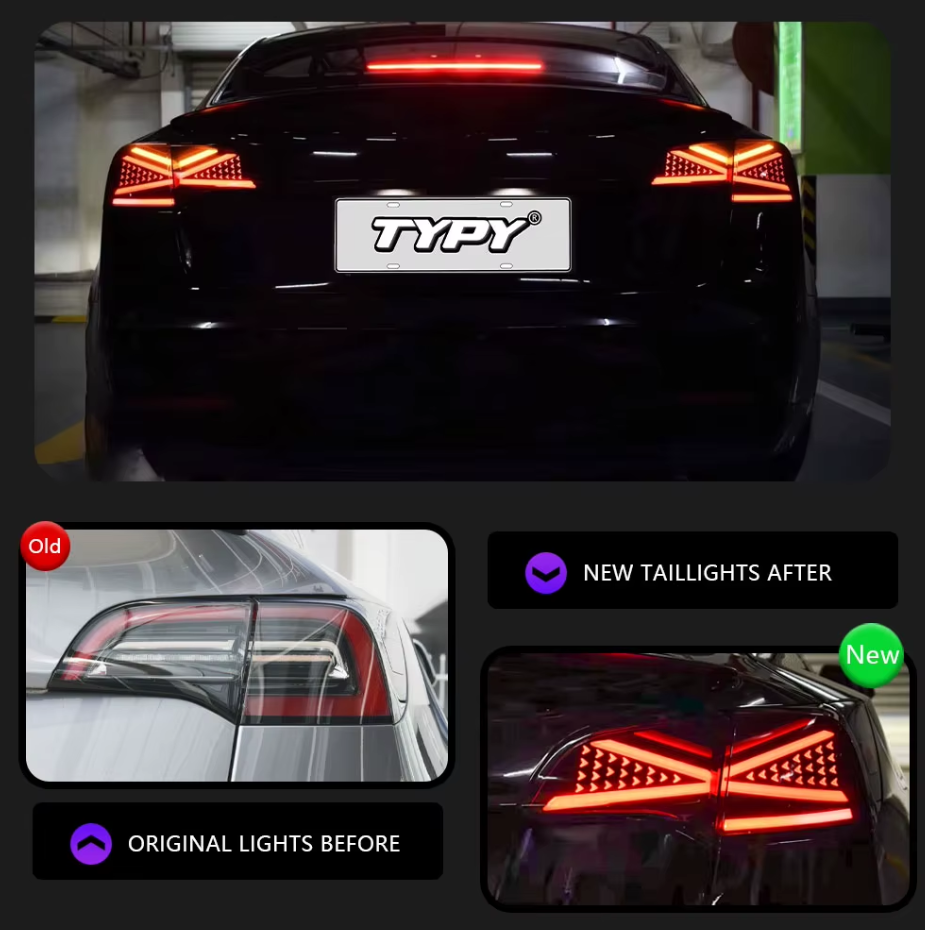 TYPY LED DRL Tesla Model 3 / Y 2016-2022 Taillights Lightbar Dynamic Sequential Rear Lights Tail Lamps LHD