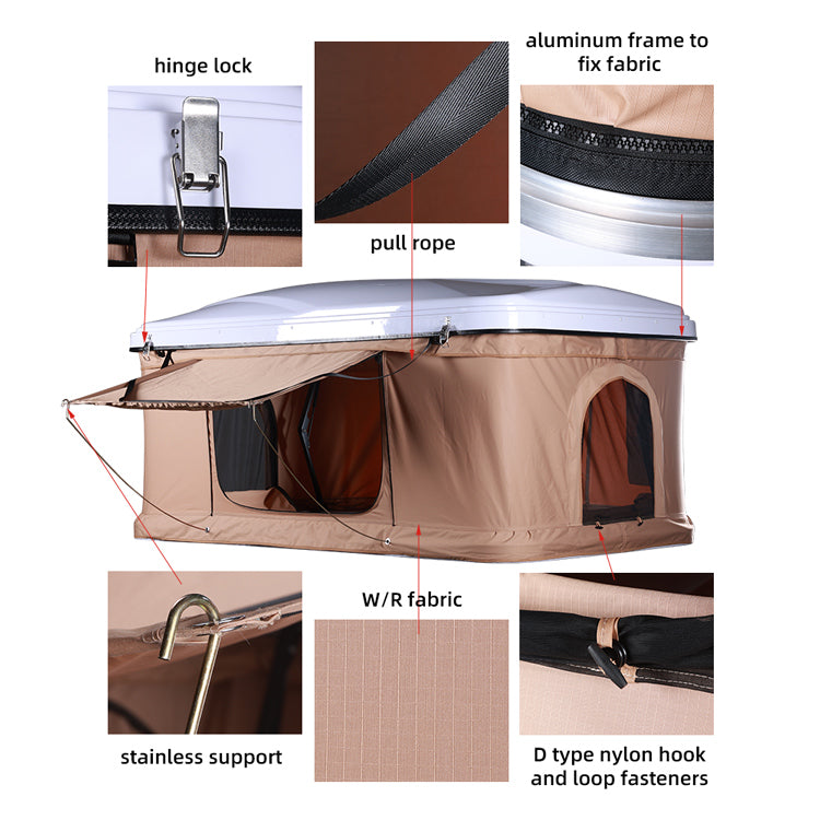 WEIER WERT-004 Vehicle ABS Hard shell Pop Up Roof Top Tent - For Car / RV / Pickup / Van / Camper / 4x4 - 2 Person 300Kg 3000mm water proof