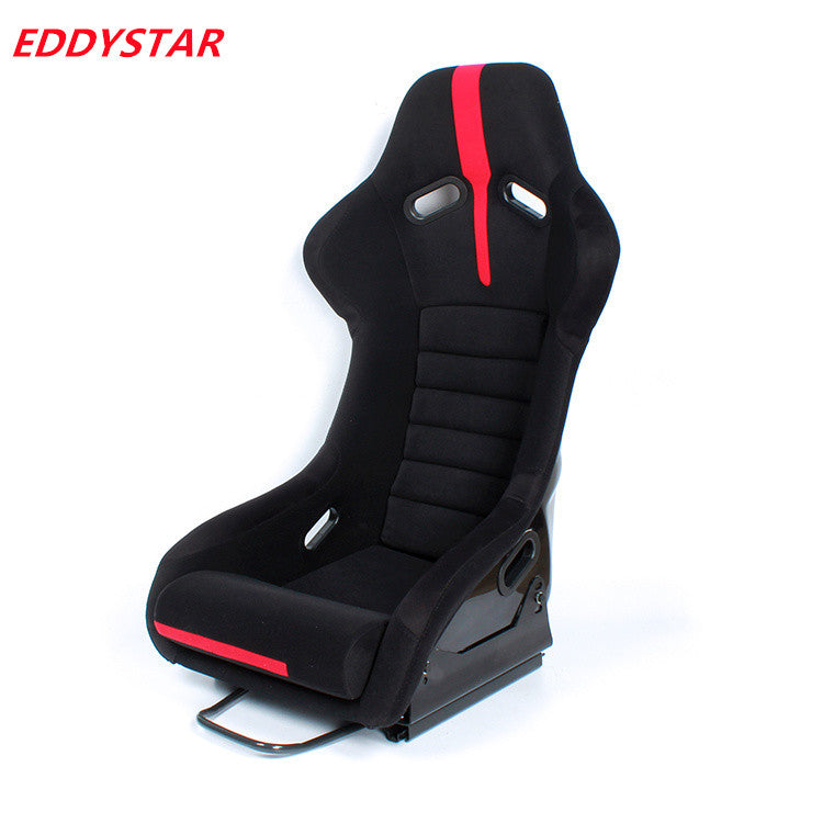 EDY SINGLE (x1) Universal Car Sports Bucket Seat Black & Red Stripe Carbon Hard Back Bucket Seats Dual Slider Easy Installation For Racing Car / Sim / 4x4 / Van / Camper