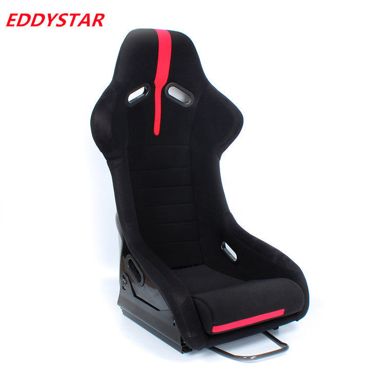 EDY SINGLE (x1) Universal Car Sports Bucket Seat Black & Red Stripe Carbon Hard Back Bucket Seats Dual Slider Easy Installation For Racing Car / Sim / 4x4 / Van / Camper