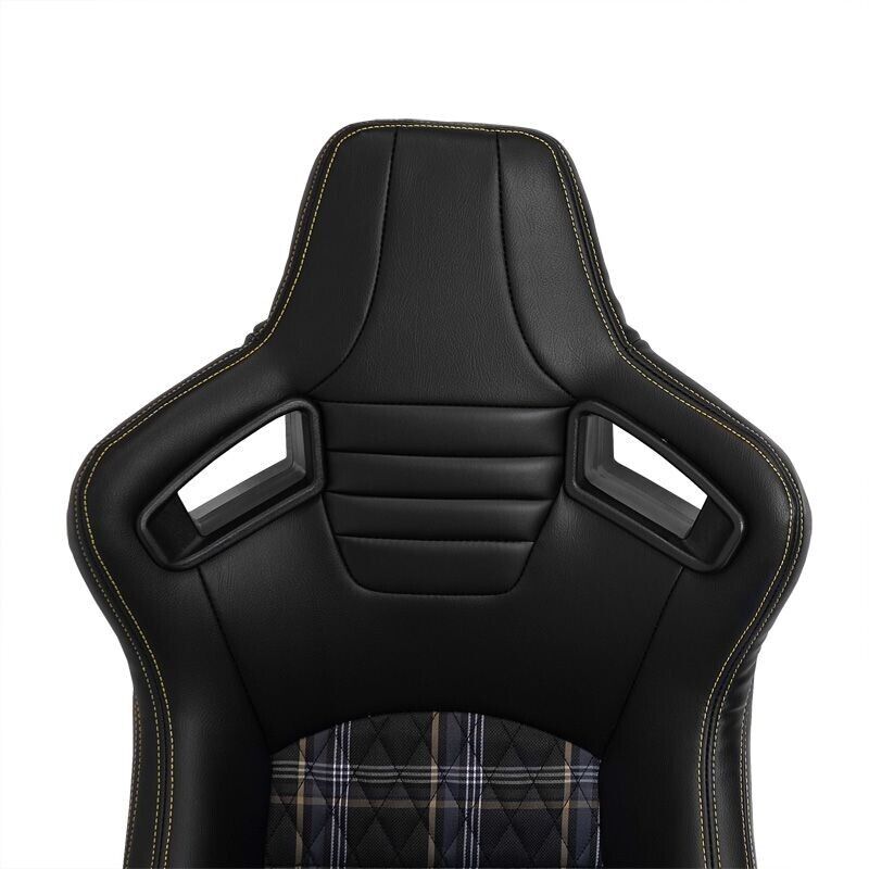 AUTOSTYLE GT x1 Universal Sports Bucket Seats Black & Yellow Check + runners