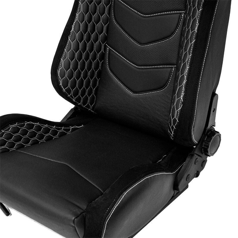 ATS x1 Universal Pair Sports Recline Bucket Seat Black Silver Stitch + runners