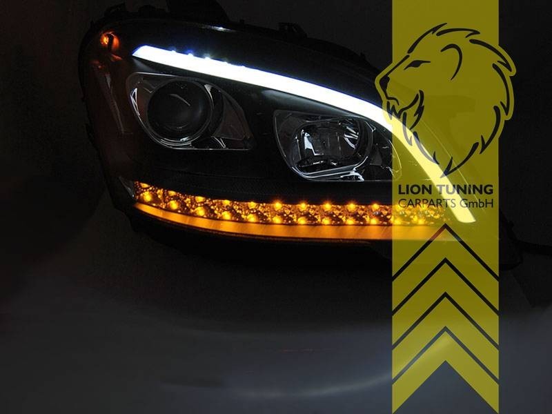 LT Pair LED DRL Lightbar Headlights Mercedes W164 ML M-Class Facelift Black LHD