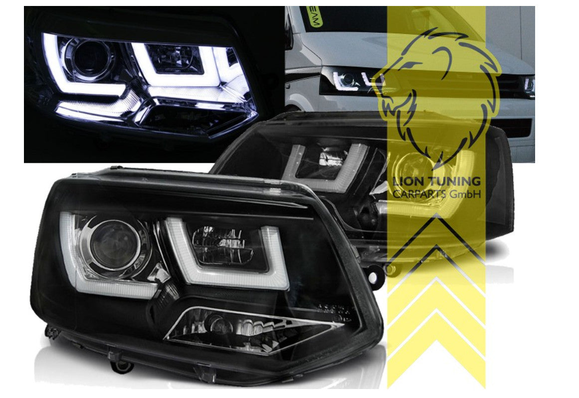 LT LED DRL Halo Angel Eye Headlights VW T5 Bus Facelift U-Tube black LHD
