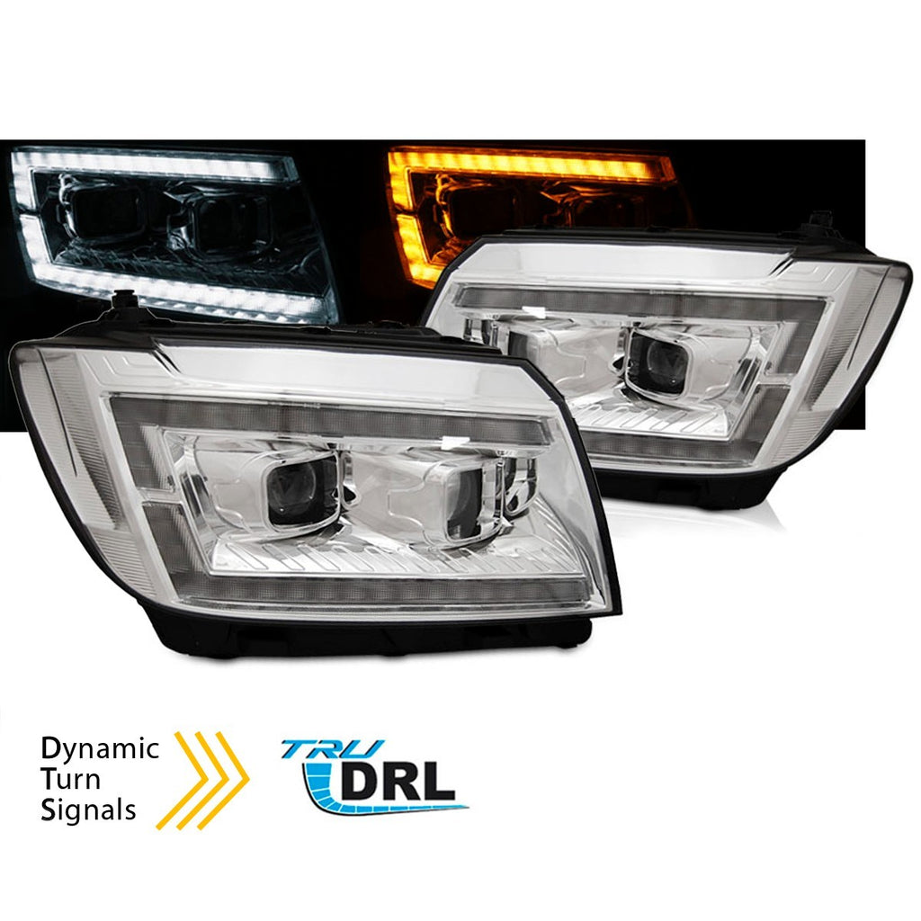 AMCP Pair LED DRL Headlights SEQ VW CRAFTER 2 II SY SX 2016+ Chrome LHD