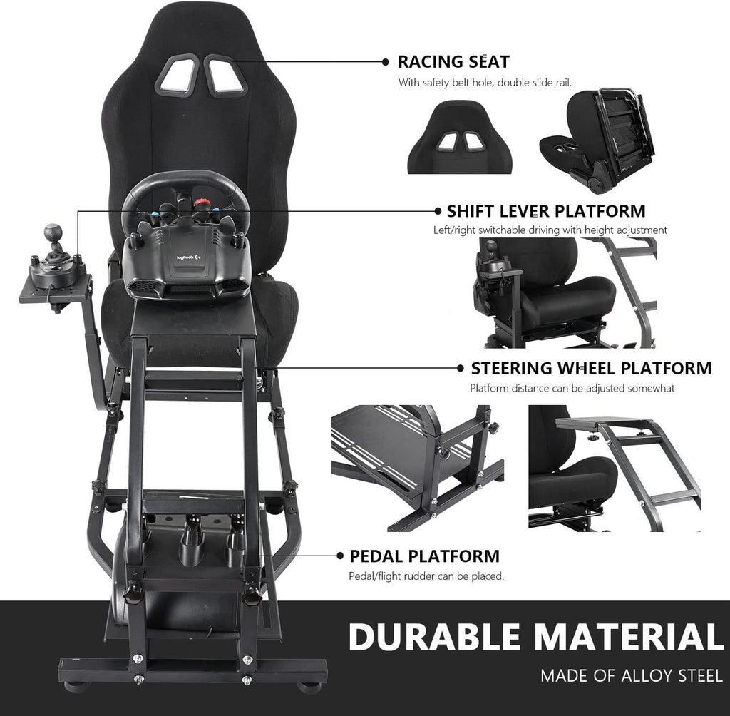 LUXE Driving Sim Racing Wheel Frame + Bucket Seat For Wheel & Pedals + Shifter