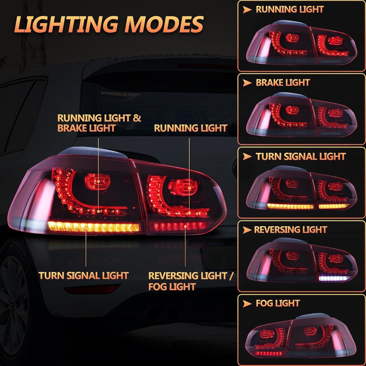 VLD Pair LED SEQ Rear Lights Tail Lamps VW Golf MK6 6 TSI TDI GTD R 08-13 RHD