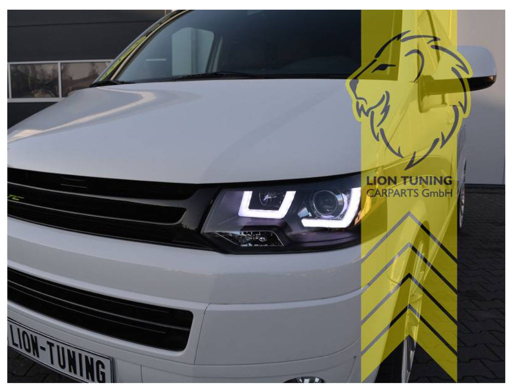 LT LED DRL Halo Angel Eye Headlights VW T5 Bus Facelift U-Tube black LHD