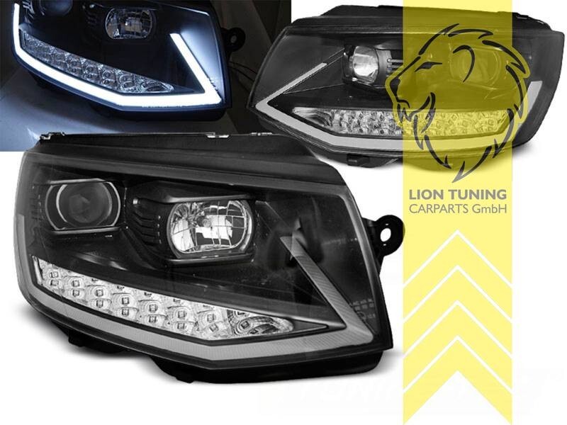 LT Pair LED DRL Headlights VW T6 Bus Transporter Multivan H11 / H1 black 15+ LHD