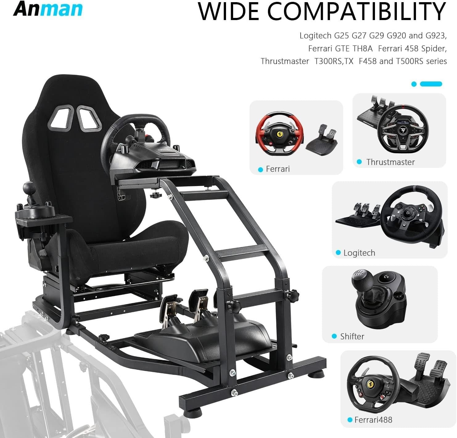 LUXE Driving Sim Racing Wheel Frame + Bucket Seat For Wheel & Pedals + Shifter