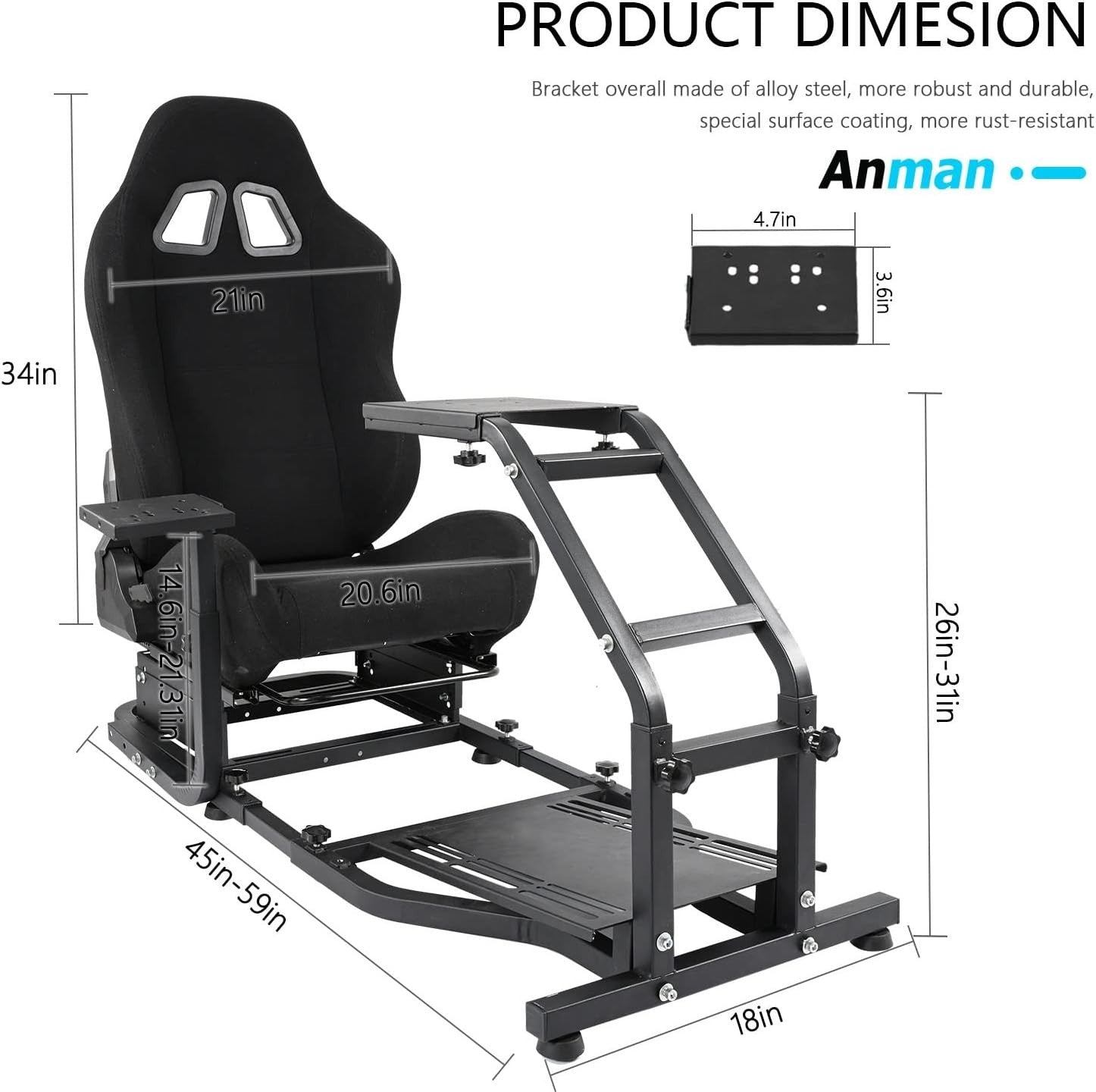 LUXE Driving Sim Racing Wheel Frame + Bucket Seat For Wheel & Pedals + Shifter