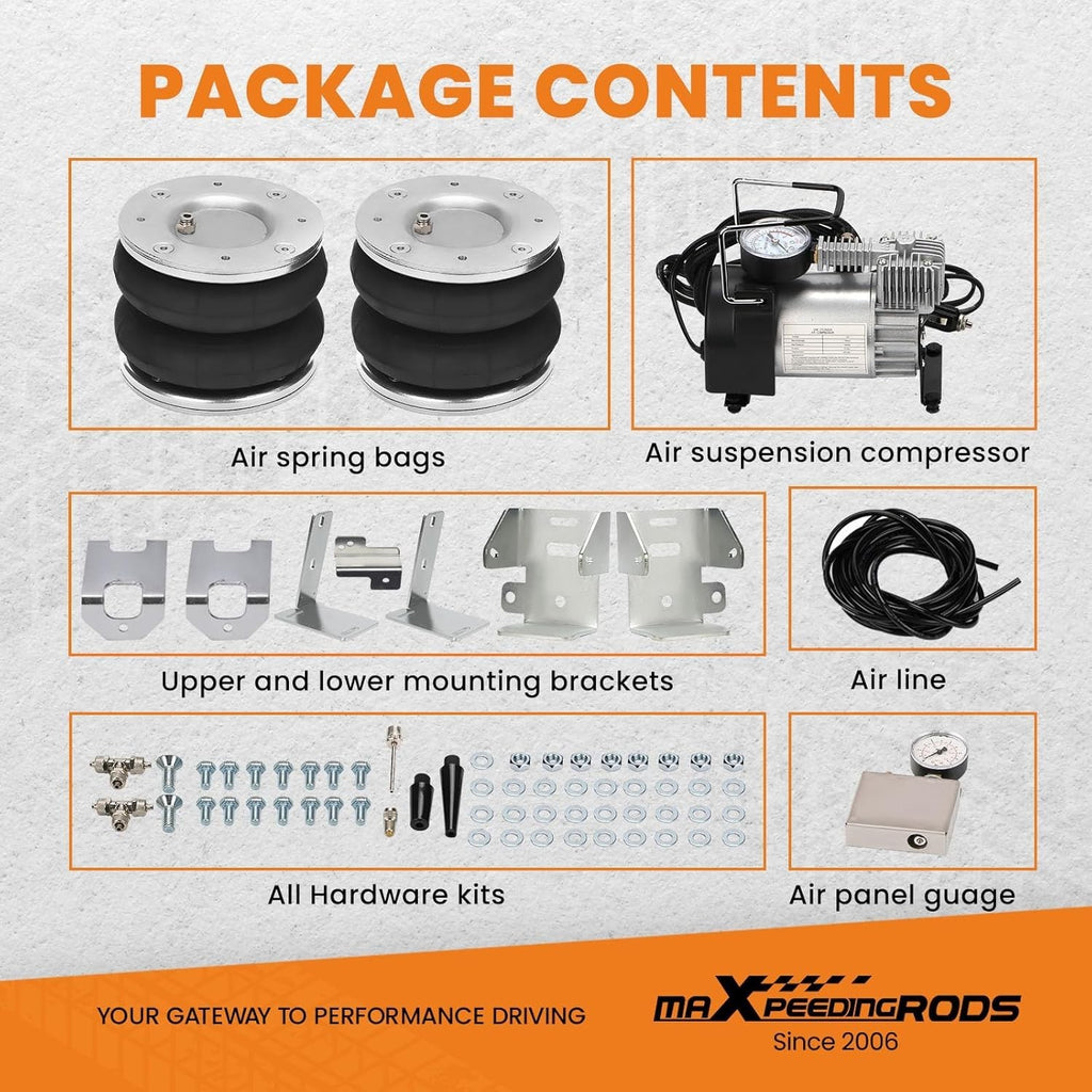 MXP Air Suspension Spring Bag + 12V Compressor Kit Ford Transit 01-20 Twin RWD