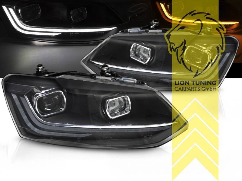 LTG Pair LED DRL Lightbar Headlights VW Polo 6R 6C 09-17 black LHD EXPORT ONLY