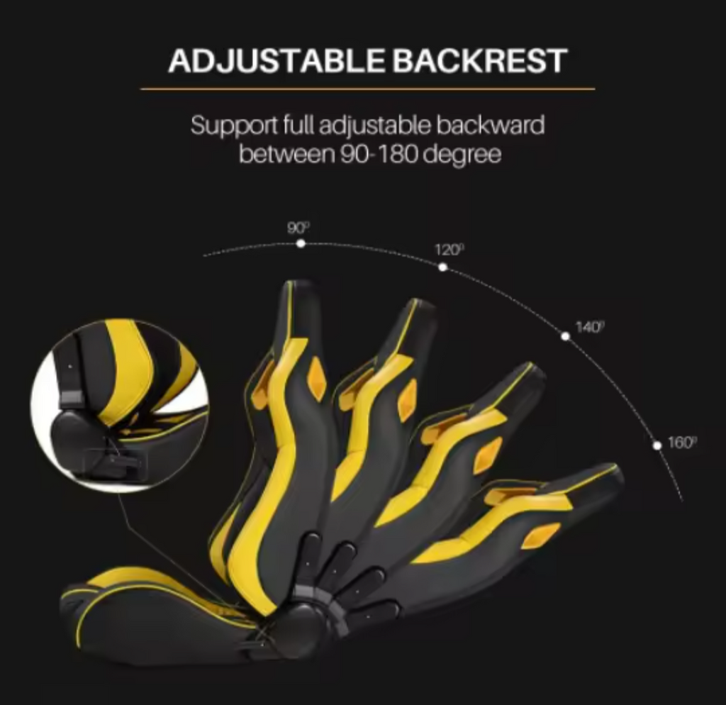 JIABEIR (Manufactured and Dispatched from China) BLACK & YELLOW Sports Car / Racing Sim x1 Individual Bucket Seats JBR1041B